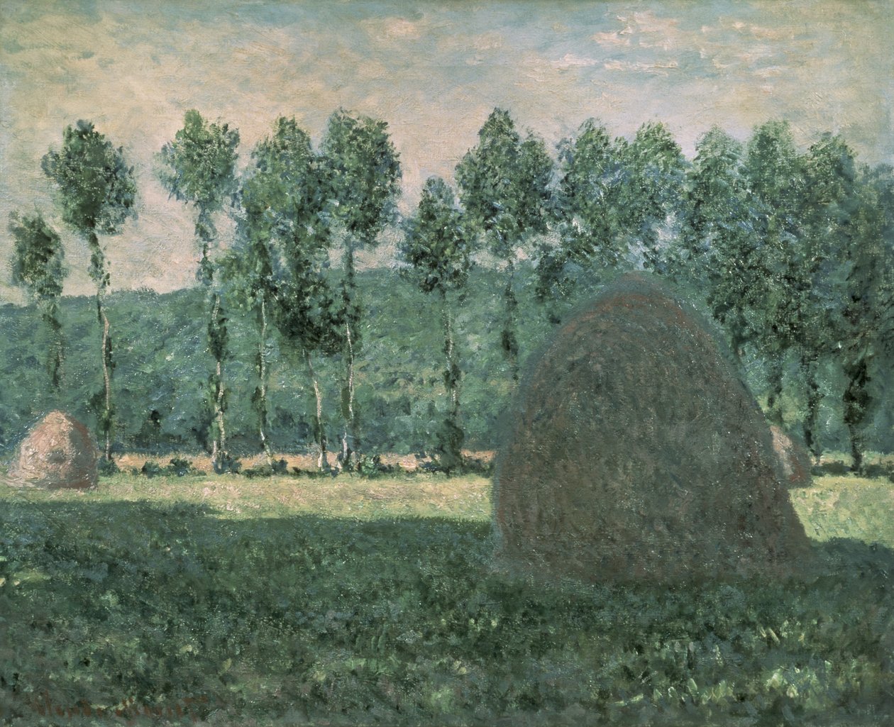 Høystakker nær Giverny, ca. 1884-89 av Claude Monet
