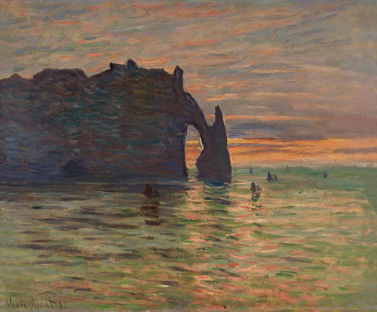 Solnedgang ved Etretat, 1883. av Claude Monet