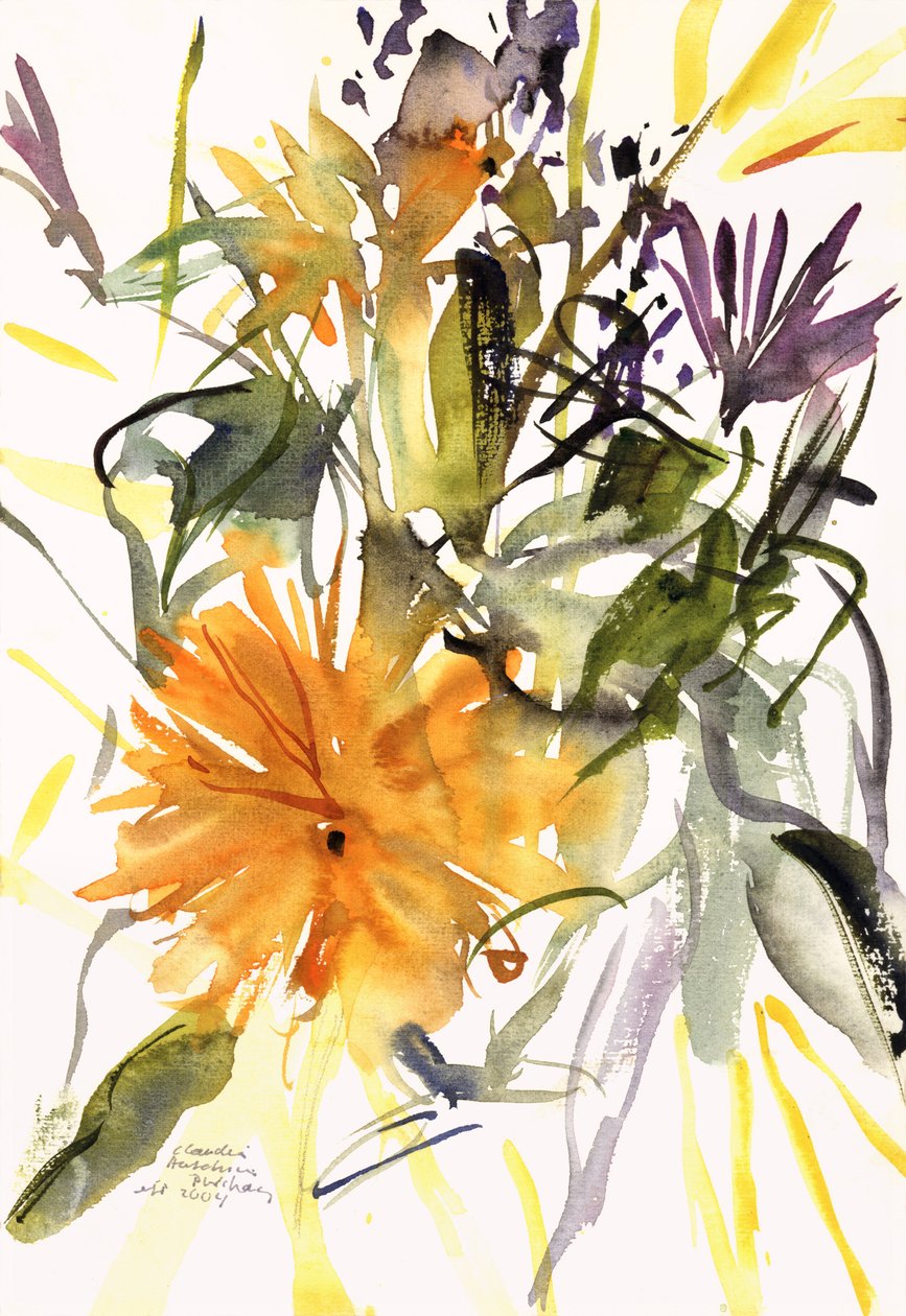 Marigold and Other Flowers, 2004 (akvarell) av Claudia Hutchins Puechavy