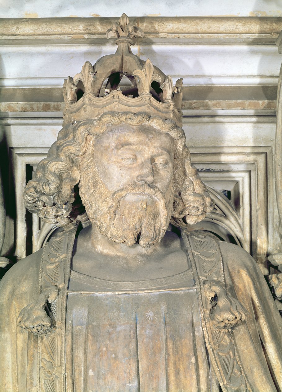 Kong David, detalj fra den sekskantede pidestallen til Moses-brønnen, 1395-1404 av Claus and Malouel, Jean Sluter