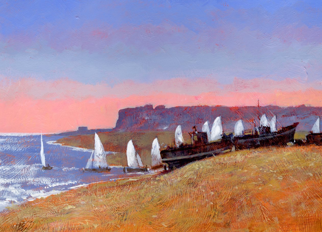 Juledag lansering, 2007 (akryl om bord) av Clive Metcalfe