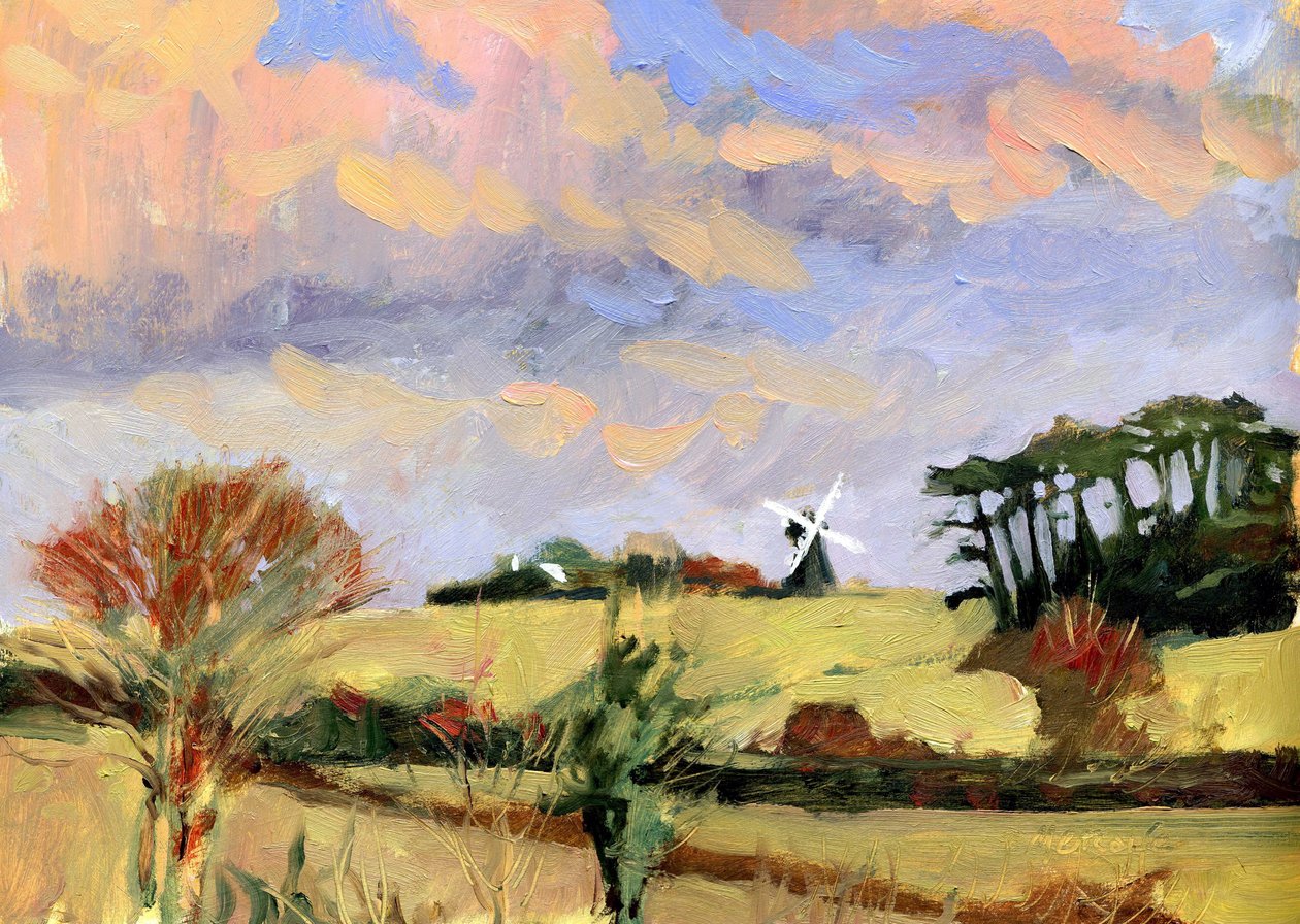 Evening Windmill, 2007 (akryl om bord) av Clive Metcalfe