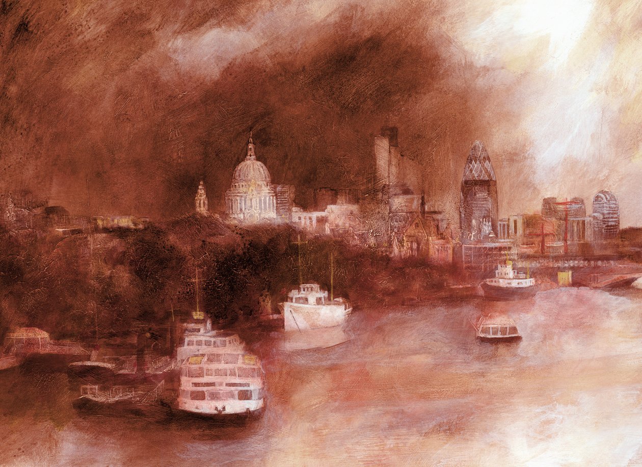 St. Pauls Red, 2007 (akryl om bord) av Clive Metcalfe
