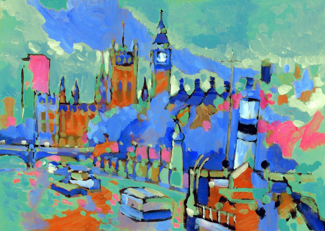 Westminster, 2007 (akryl om bord) av Clive Metcalfe