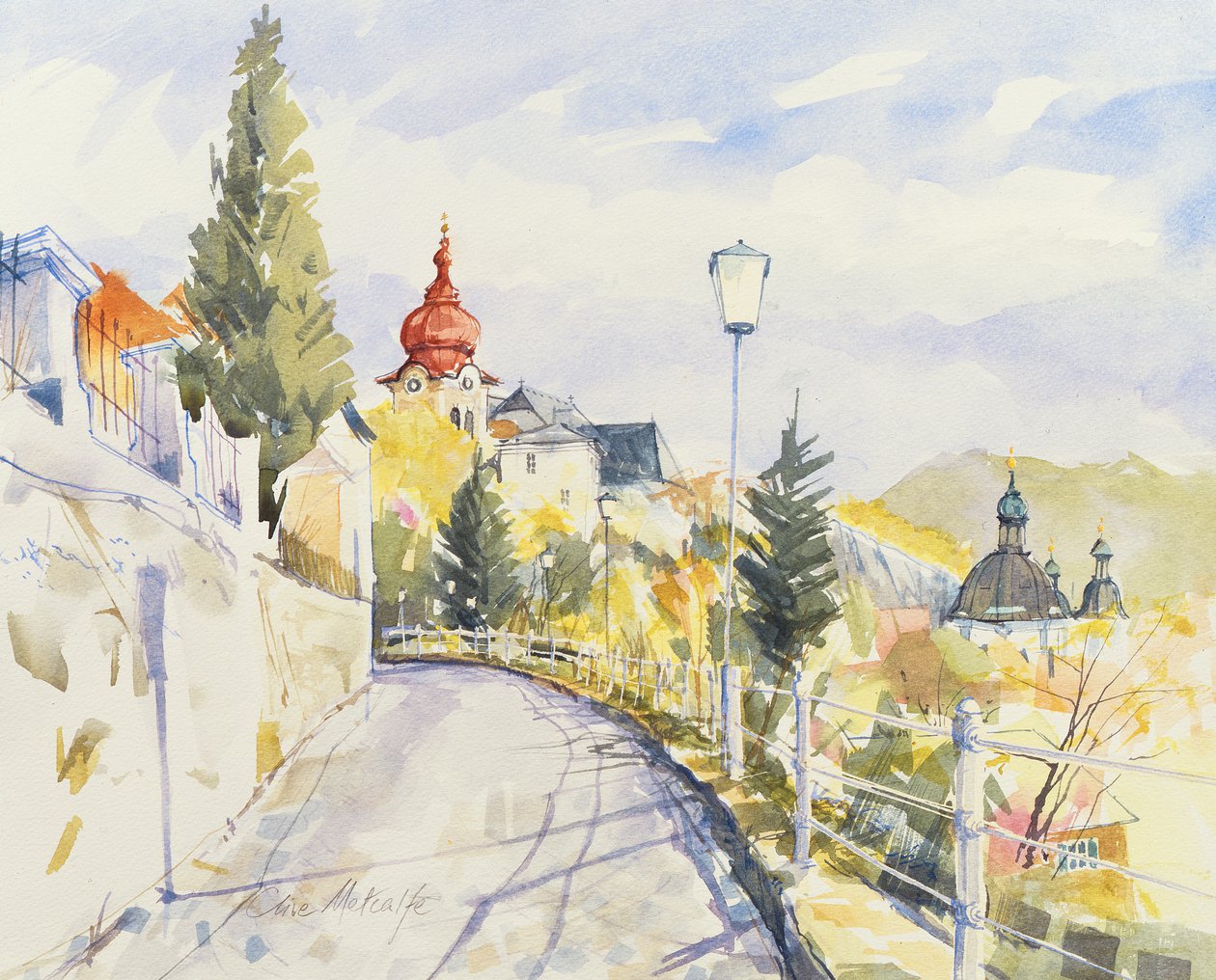 Salzburg Nonntal (wc på papir) av Clive Metcalfe