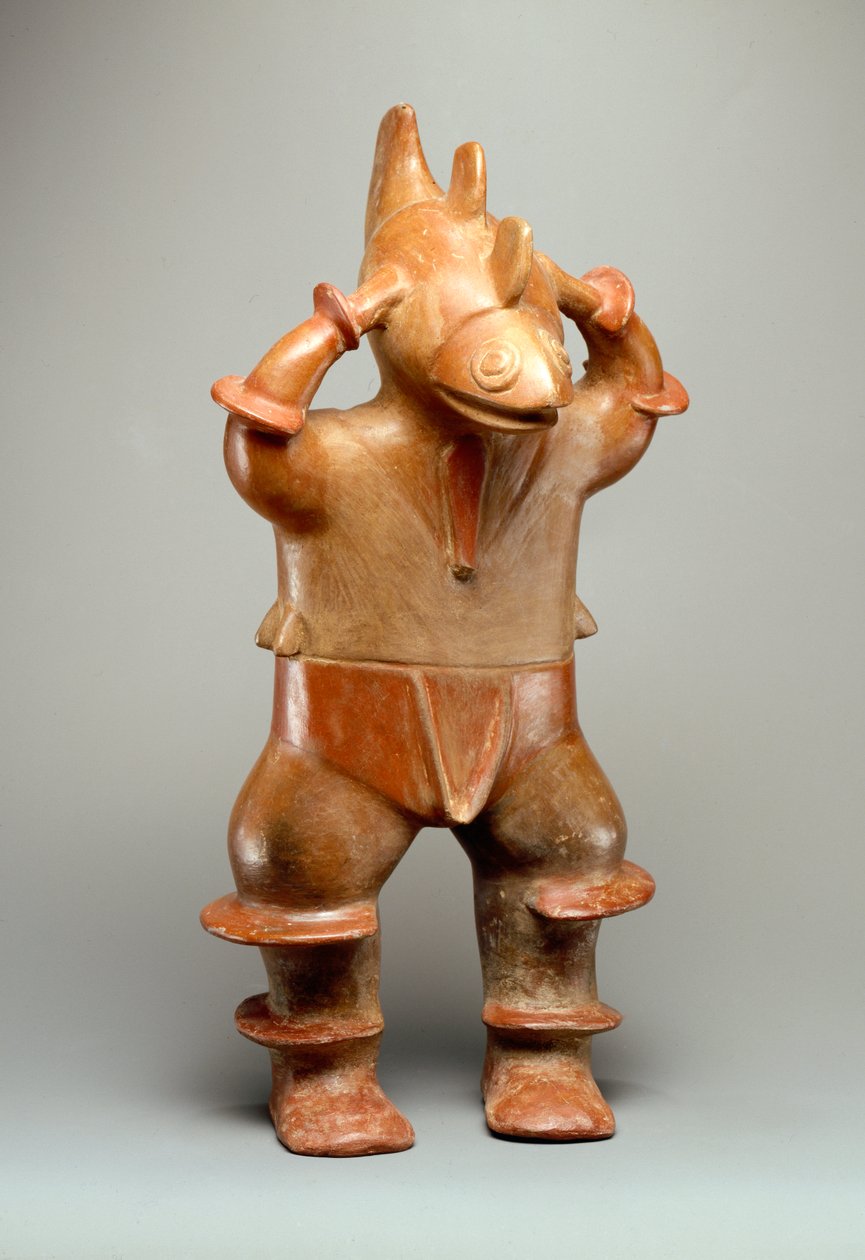 Mannsfigur med hai (keramikk) av Colima Culture