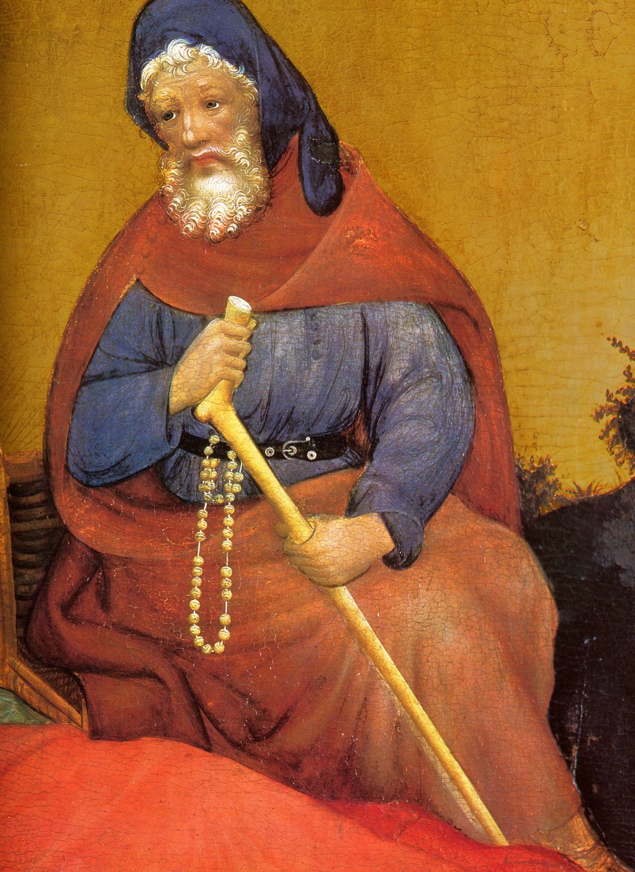 Dortmund, Marienkirche, Konrad von Soest, Marienaltar, midtpanel, detalj (Josef) av Conrad von Soest