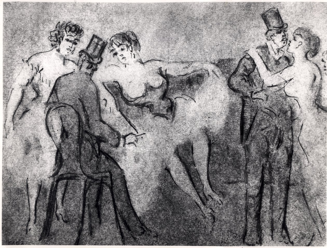 På bordellet, ca. 1850 (penn- og blekkvask på papir) av Constantin Guys