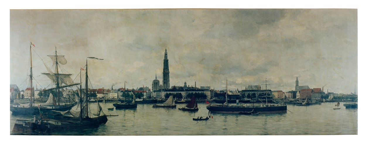 Antwerpen Waterfront (olje på lerret) av Constantin Emile Meunier
