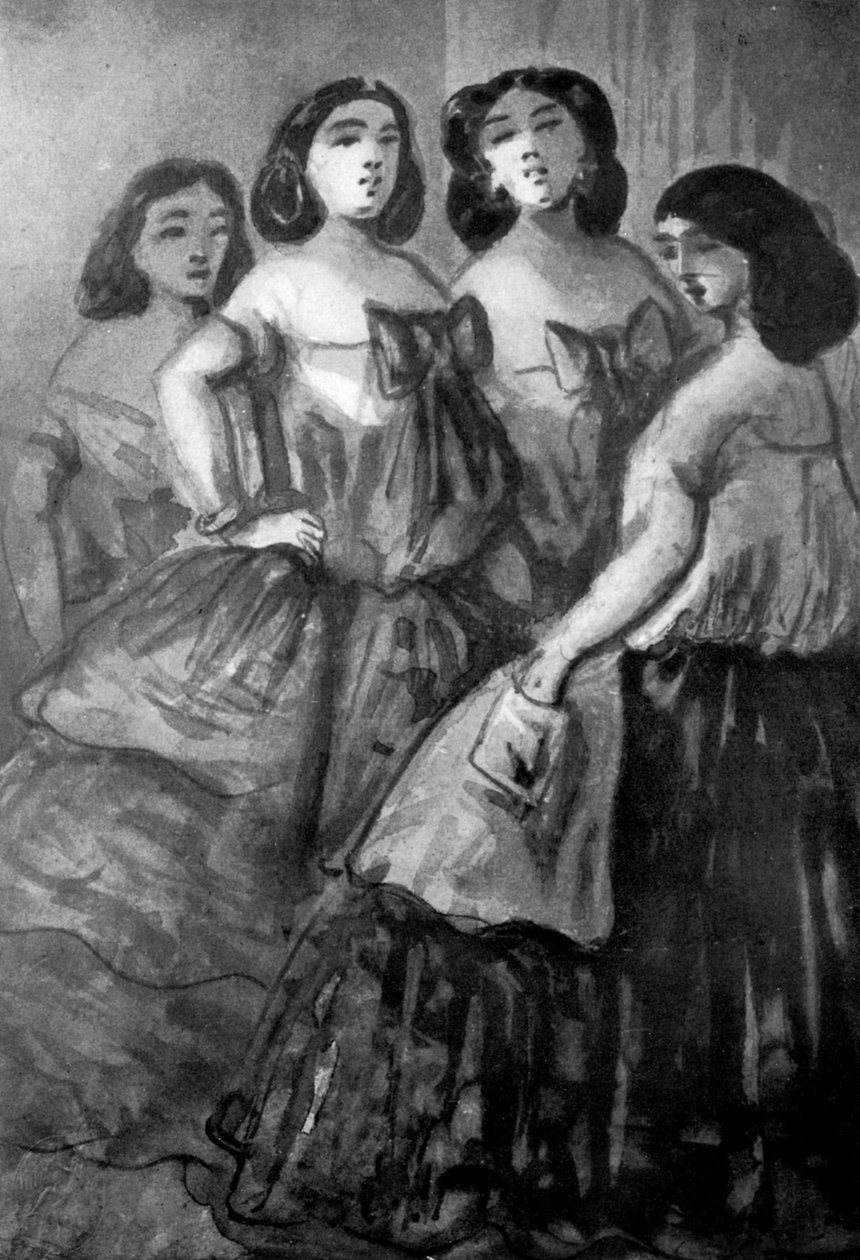 Fire jenter, 1800-tallet, 1930. av Constantin Guys
