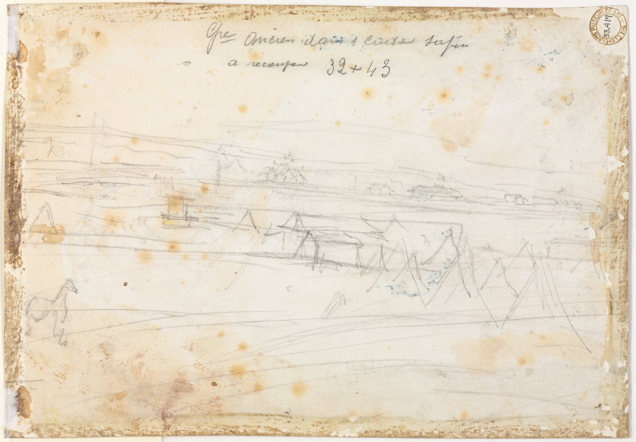 War Encampment Scene verso, 1800-tallet. av Constantin Guys