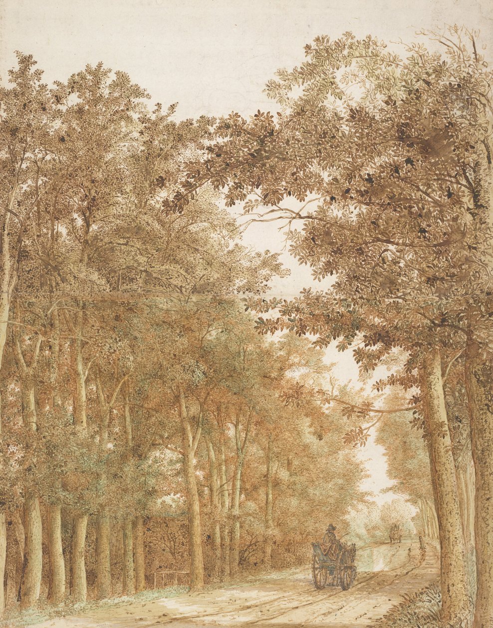 Forest Road med to hestetrukne vogner, ca. 1638-1642 av Hendrick Cornelisz. Vroom