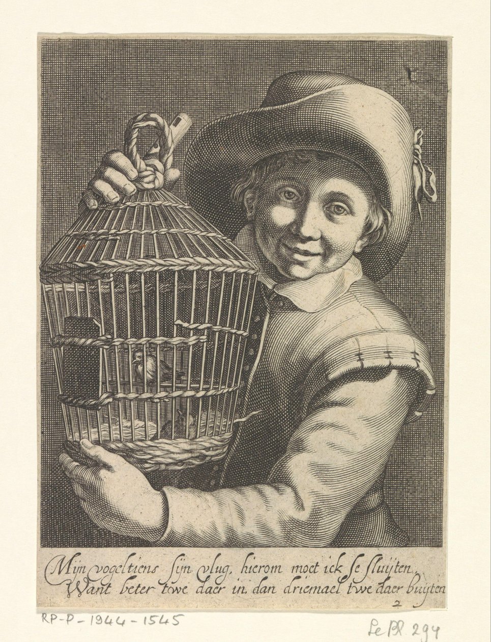 Gutt med fuglebur av Cornelis Bloemaert (II)