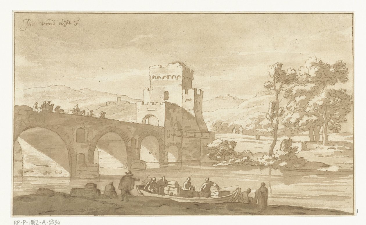 Ponte Molle nær Roma av Cornelis Brouwer