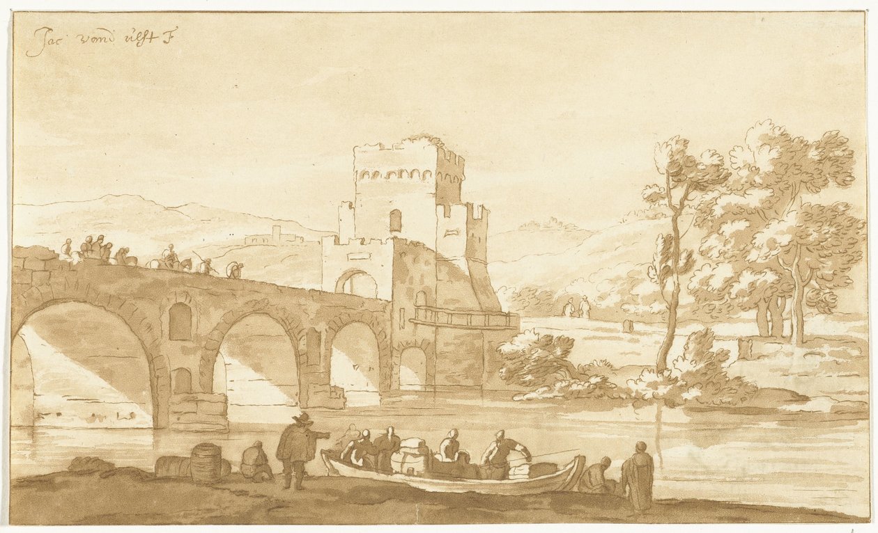 Ponte Molle nær Roma av Cornelis Brouwer