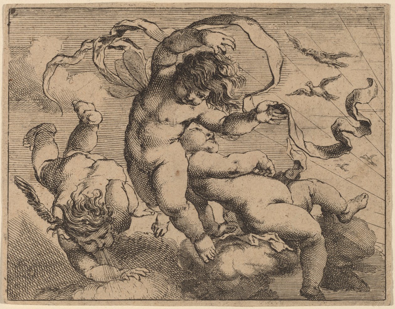 Tre Flyvende Putti av Cornelis Schut I