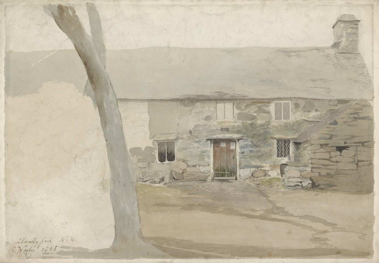 Hytter i Llanllyfni, Nord-Wales, 1805 (wc over grafitt på papir) av Cornelius Varley