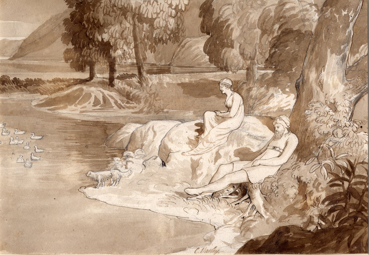 Illustrasjon til The Lady of the Lake, 1811 (penn og blekk, vask og blyant på papir) av Cornelius Varley