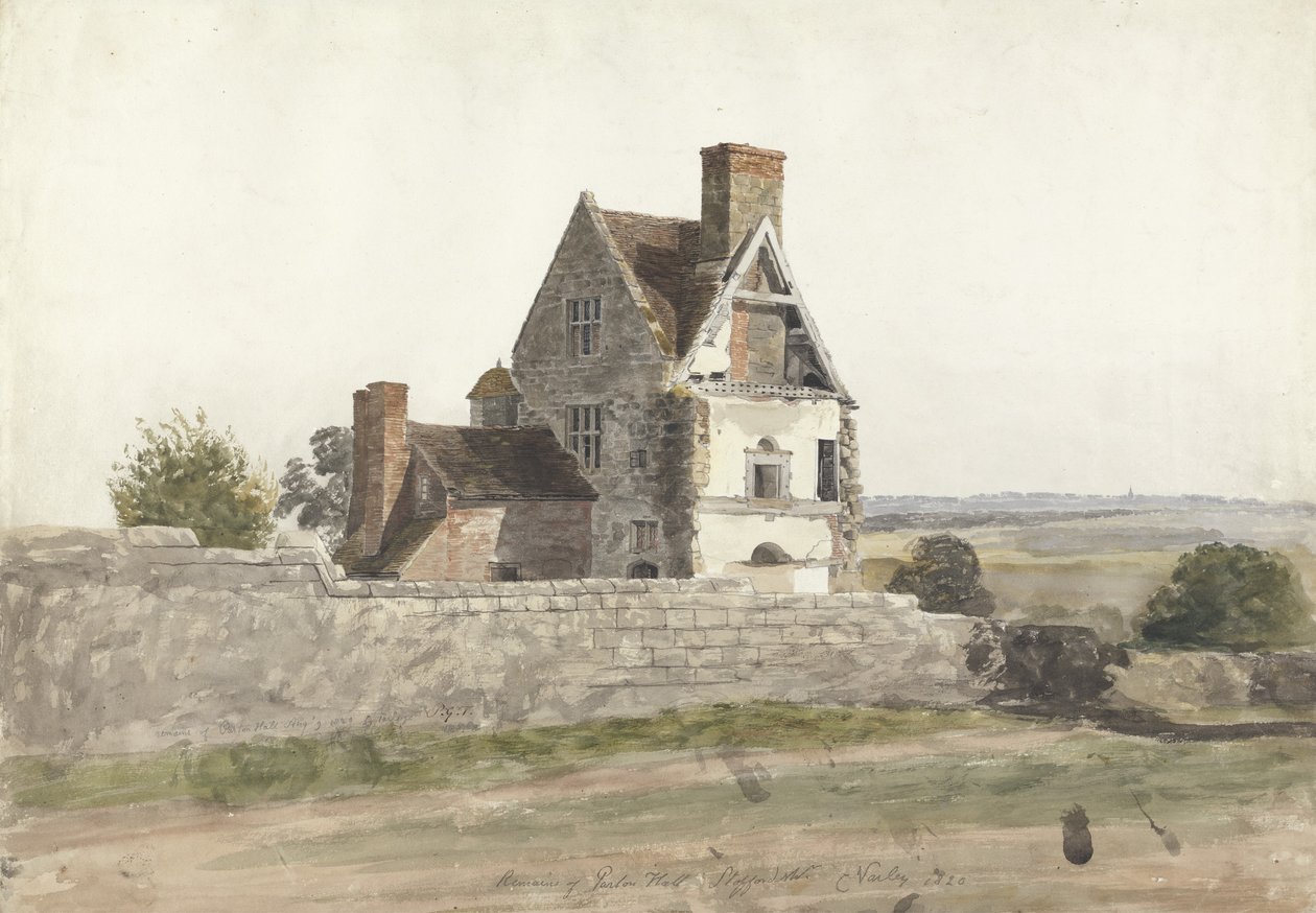 Rester av Parton Hall, Staffordshire, 1820 av Cornelius Varley