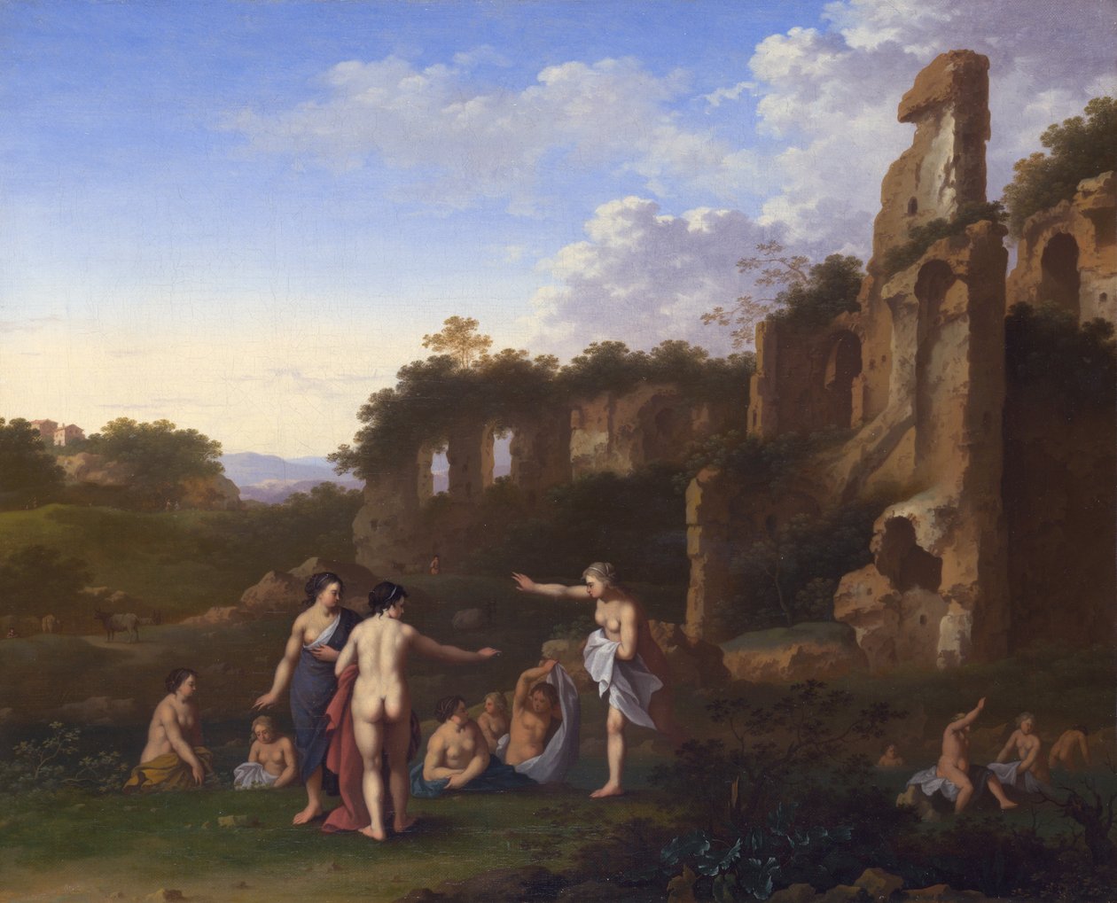 Kvinner som bader i et landskap av Cornelis van Poelenburgh or Poelenburch