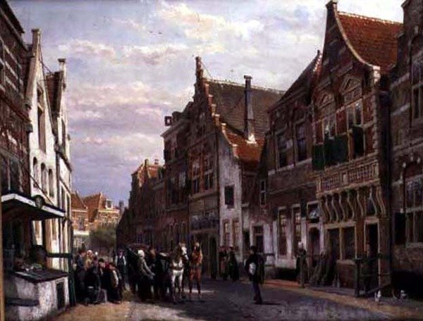 Oudewater (olje på lerret) av Cornelius Springer