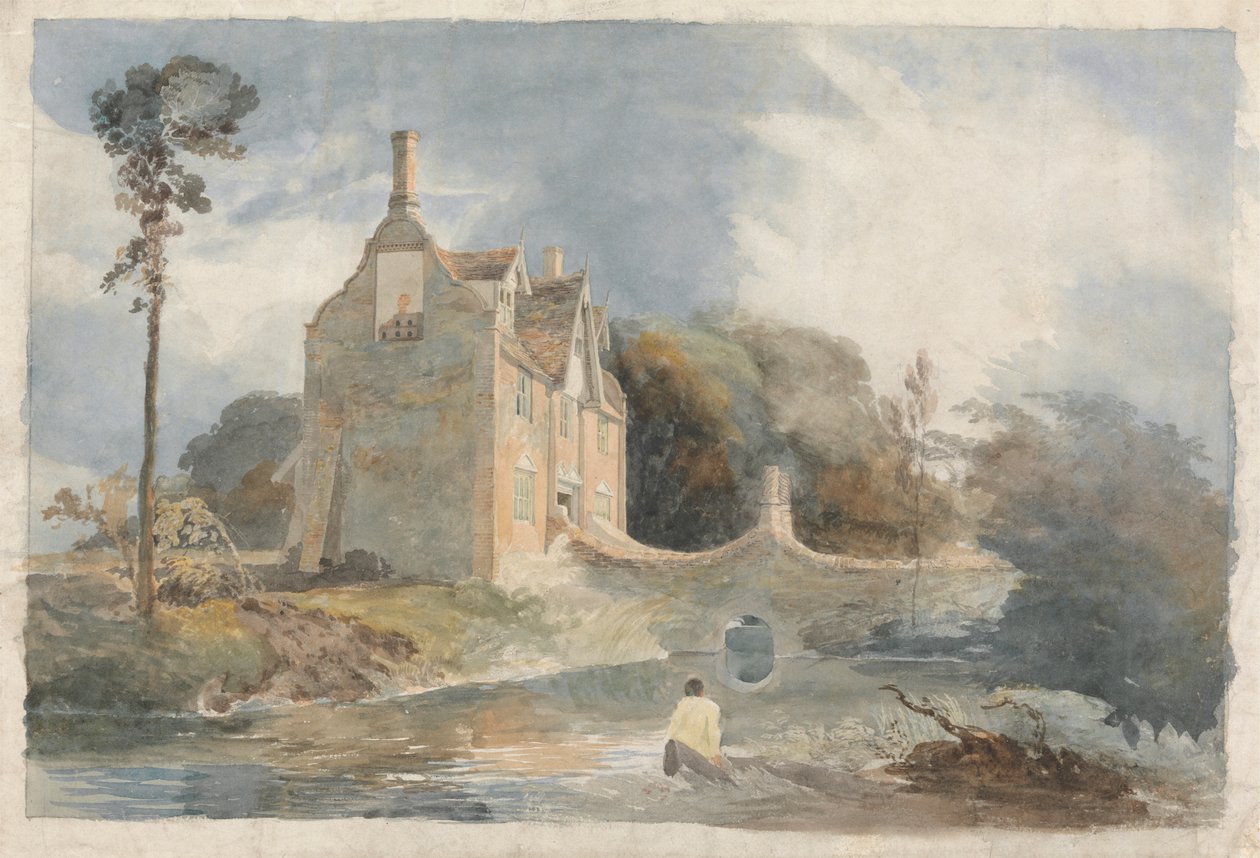 Et Moated House av Cornelius Varley