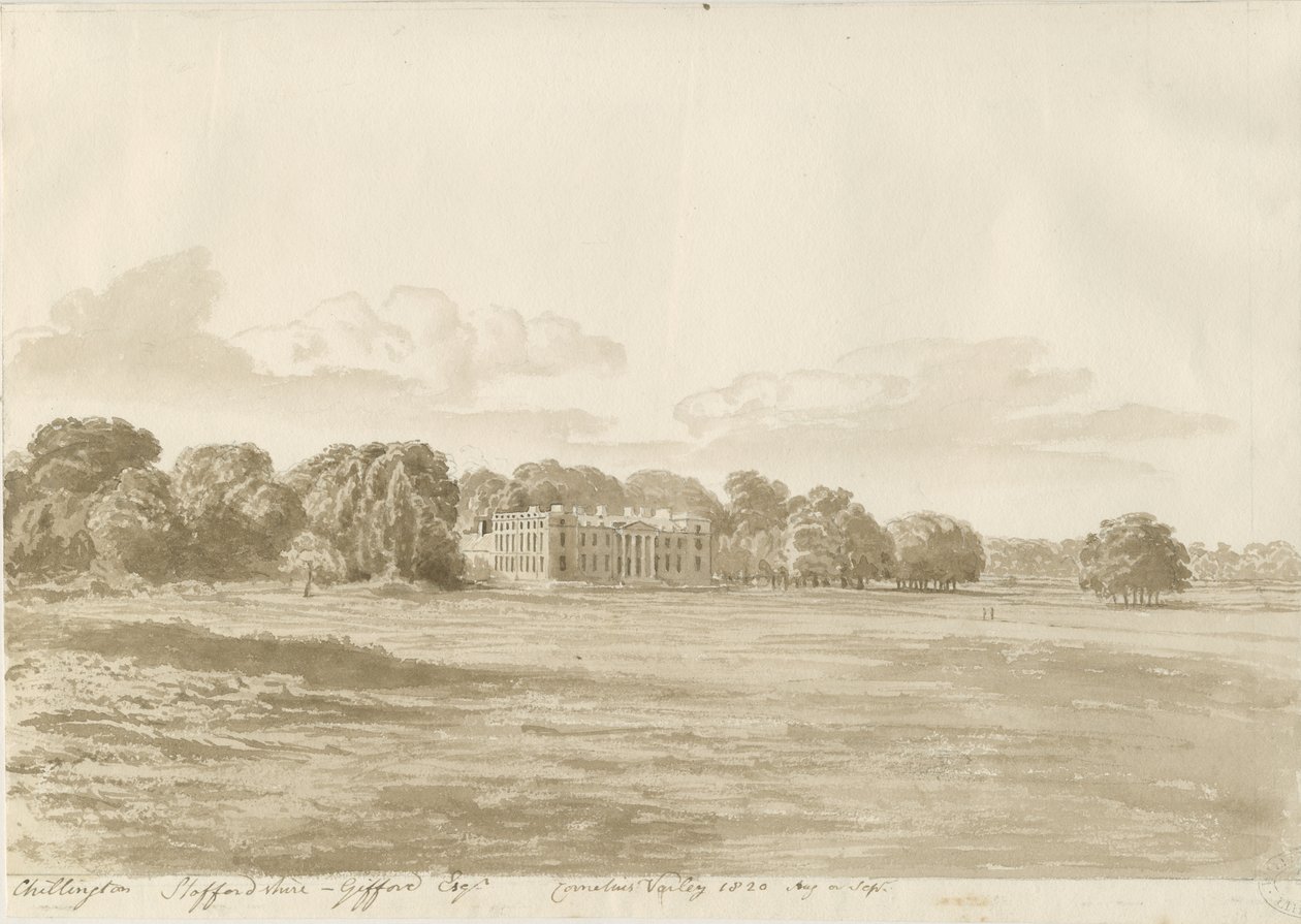 Chillington Hall: sepia-tegning av Cornelius Varley