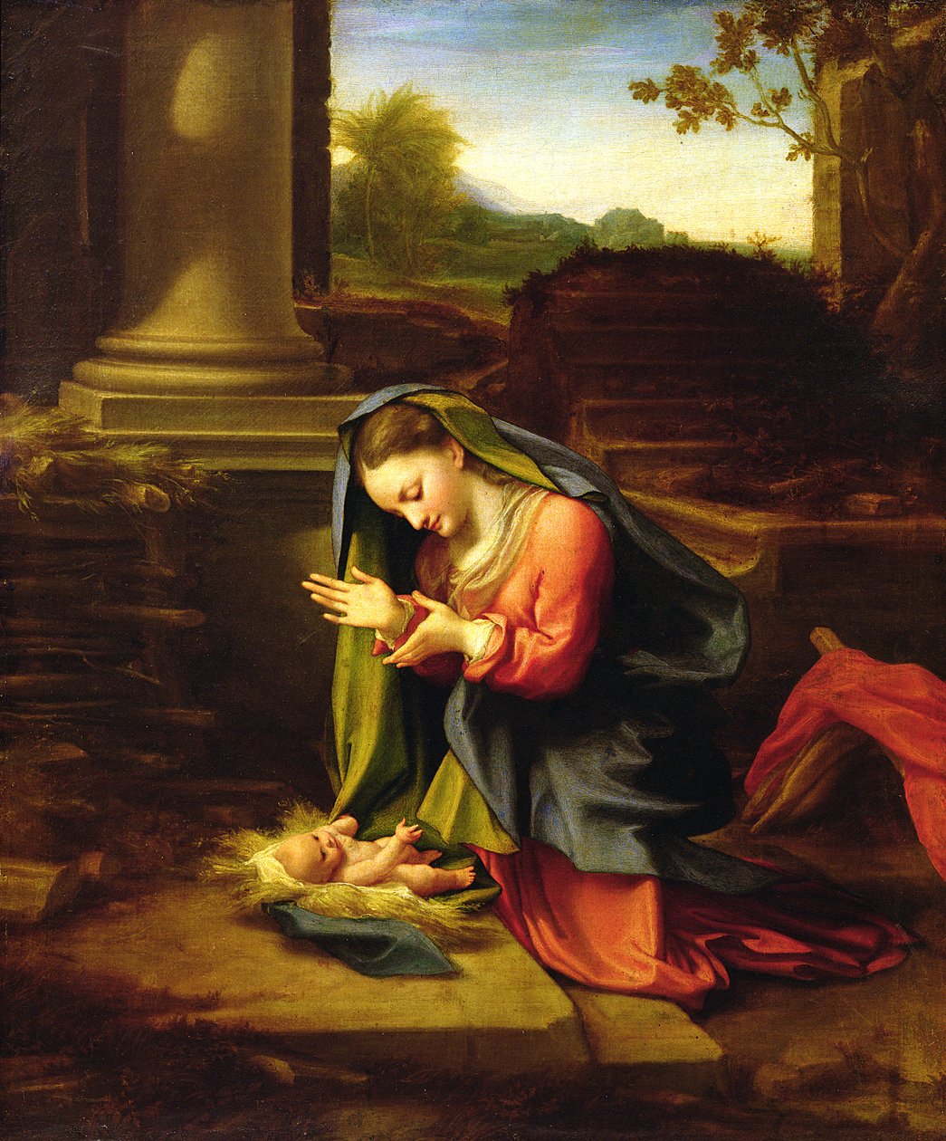 Vår Frue som tilber barnet, ca. 1518-20 av Antonio da Correggio