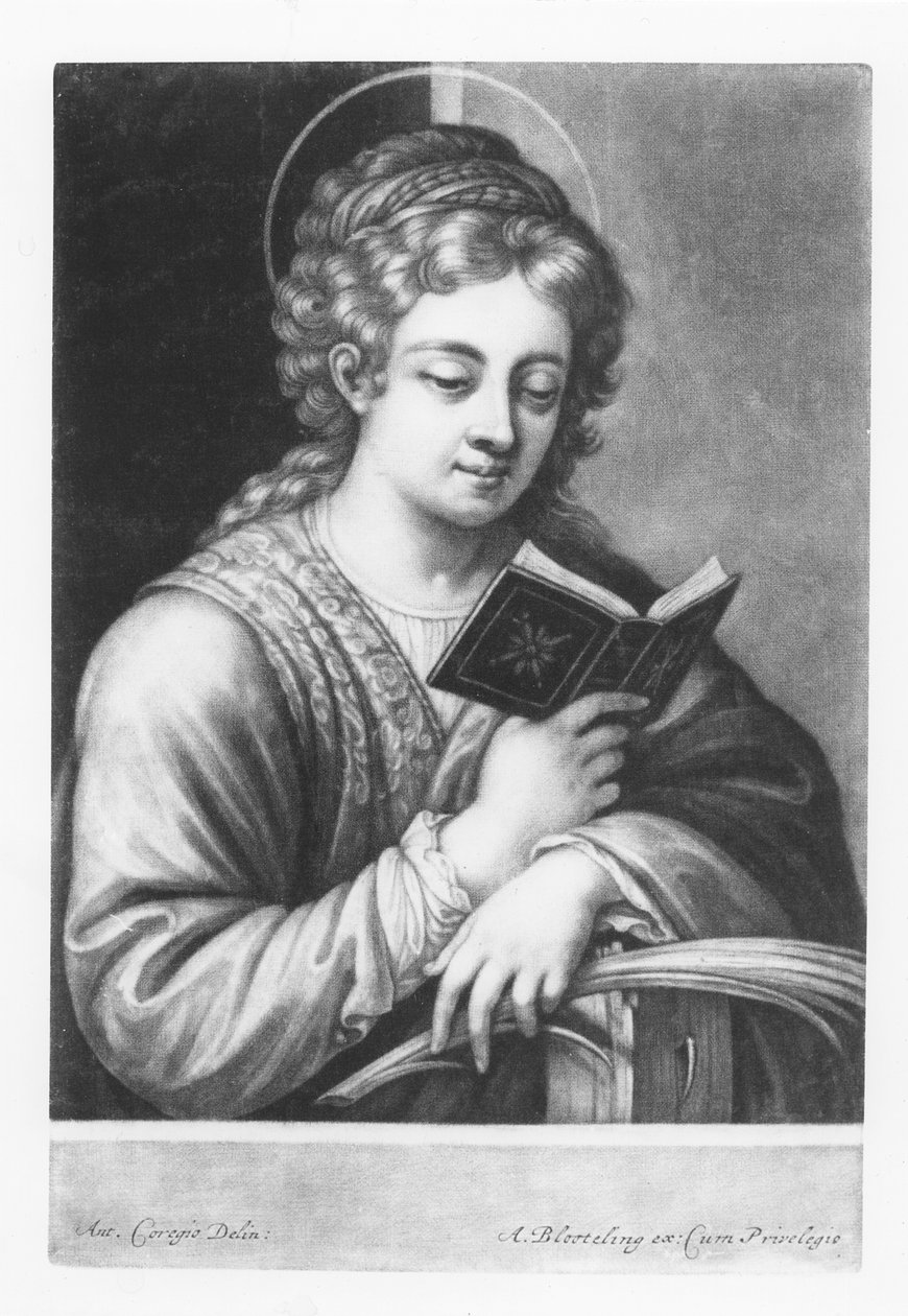 St. Catherine, gravert av Abraham Blooteling (1640-90) 1684 av Antonio da Correggio