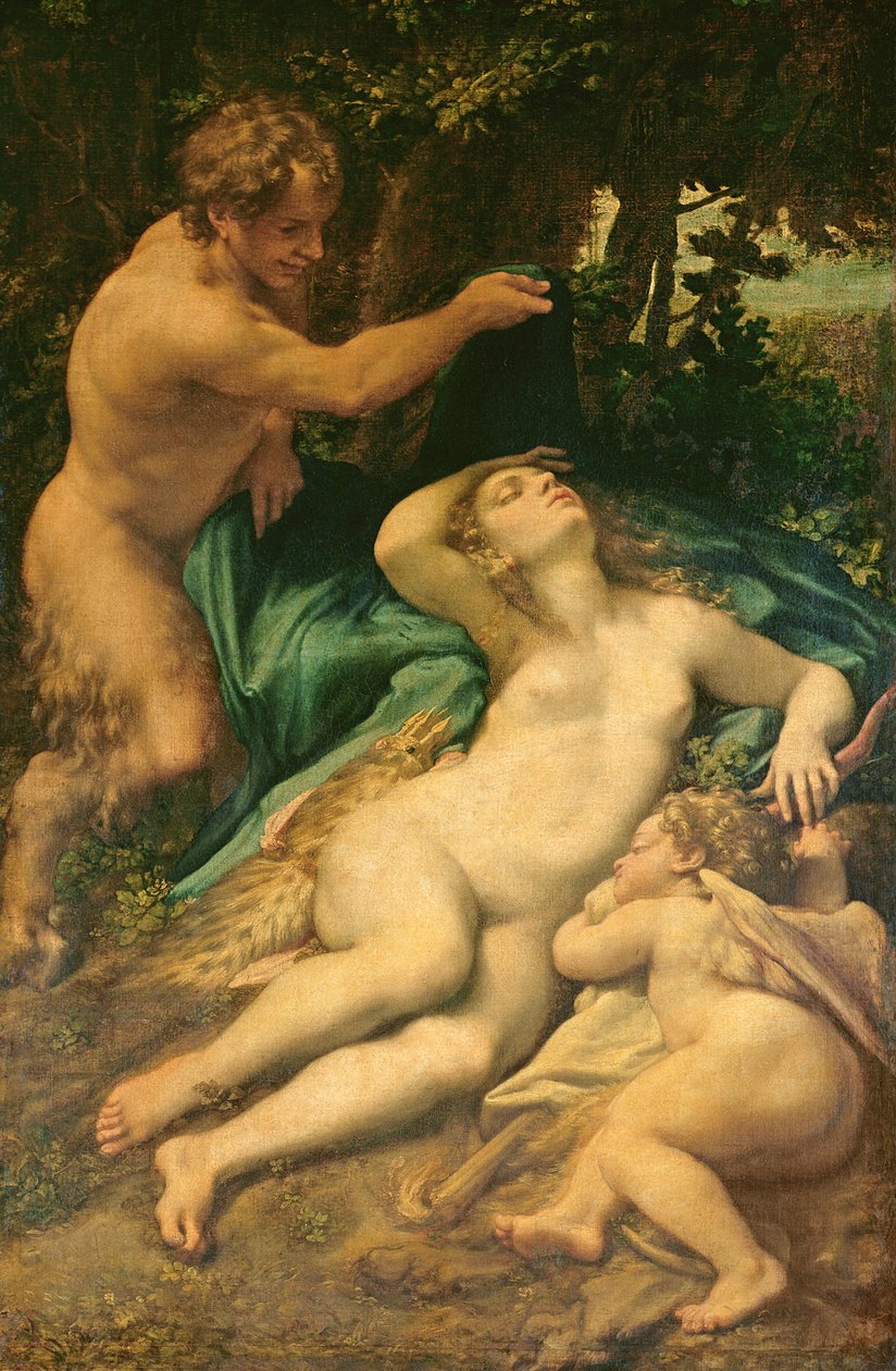 Venus, Satyr og Amor, 1528 av Antonio da Correggio