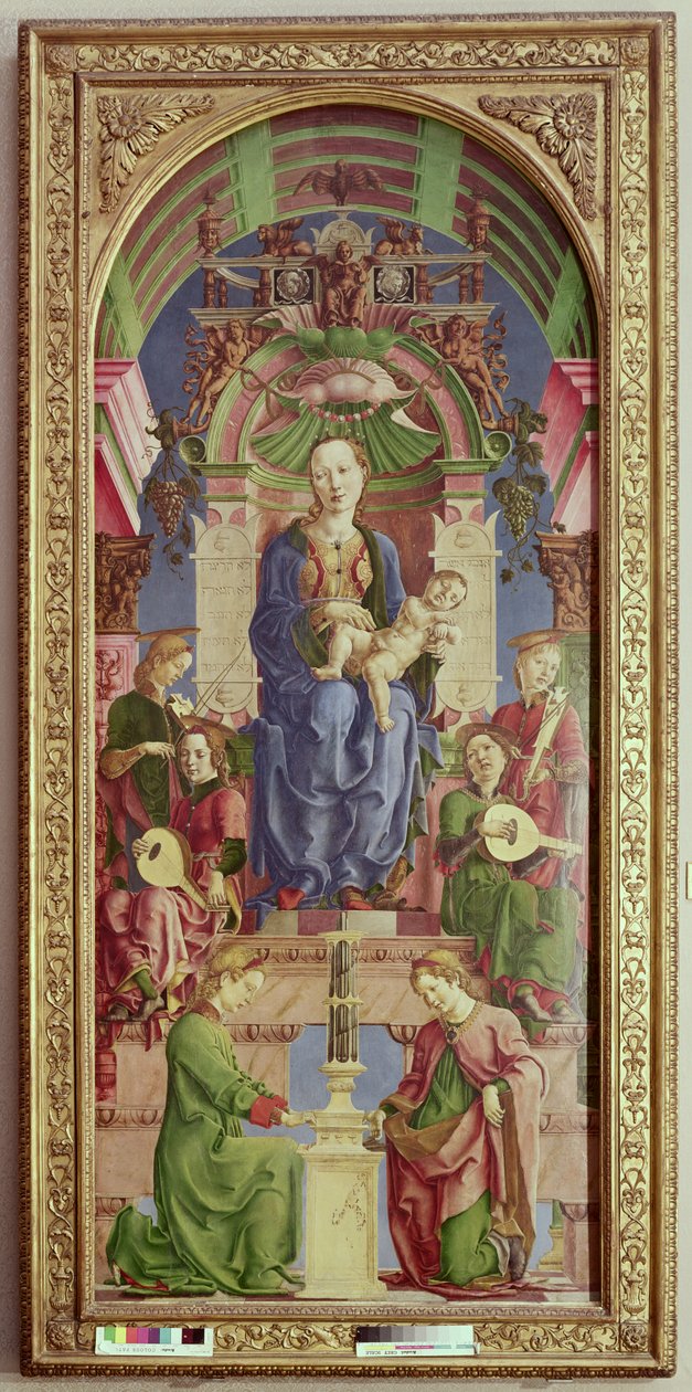 The Virgin and Child Enthroned, midten av 1470-tallet (olje og egg på tempera på poppel) av Cosimo Tura