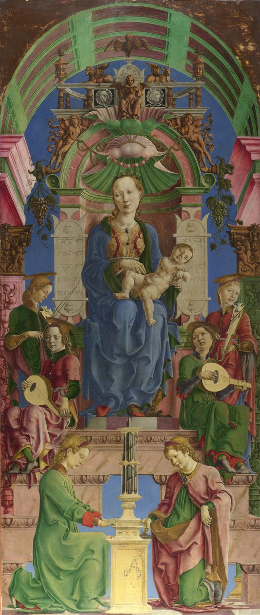 The Virgin and Child tronet, 1470-tallet. av Cosimo Tura