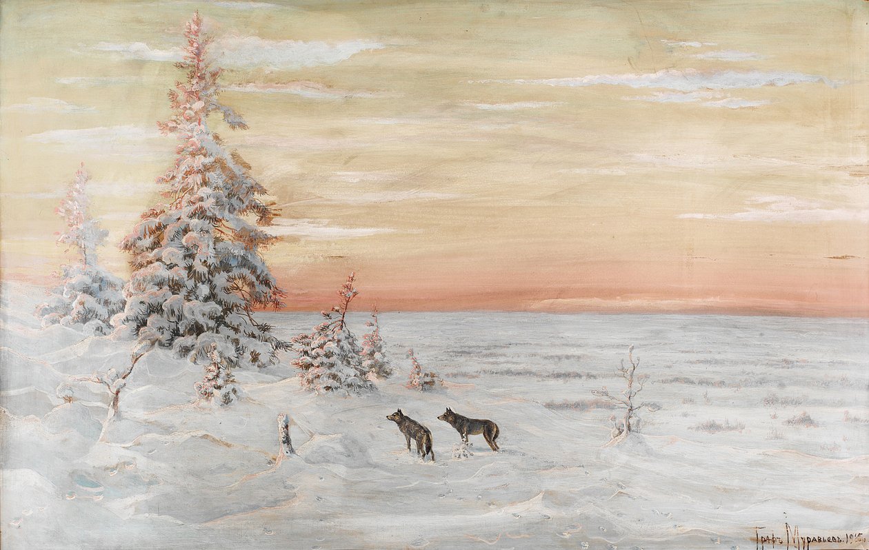 Vinterlandskap med ulver, 1915 av Count Vladimir Leonidovich Muravyov