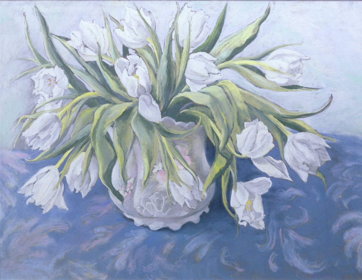 Hvite tulipaner (pastell på papir) av Cristiana Angelini