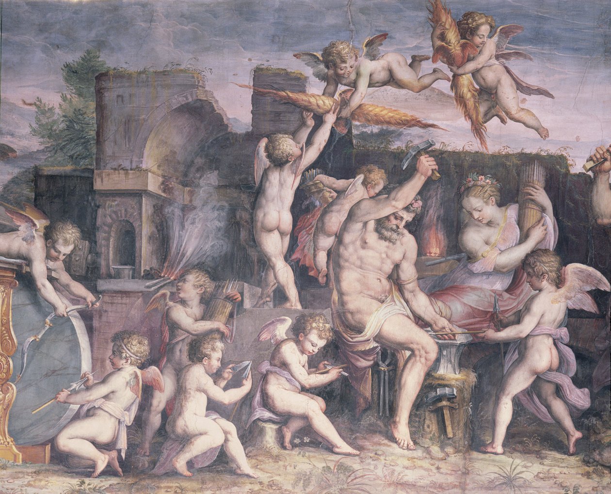 The Forge of Vulcan, 1555 av Cristofano Gherardi