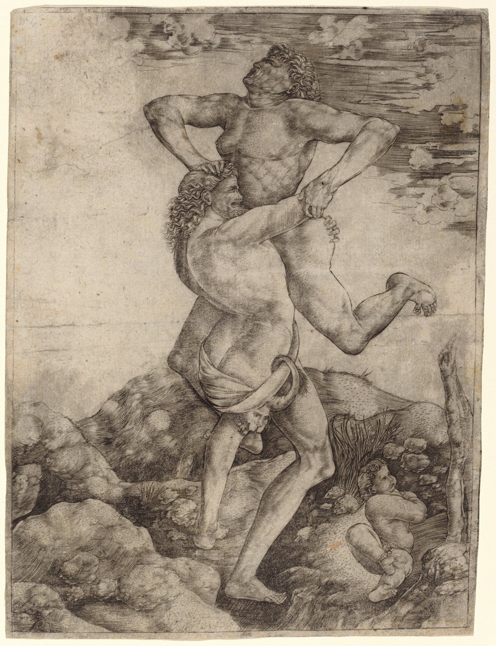 Hercules og Antaeus av Cristofano Robetta, after Antonio del Pollaiuolo