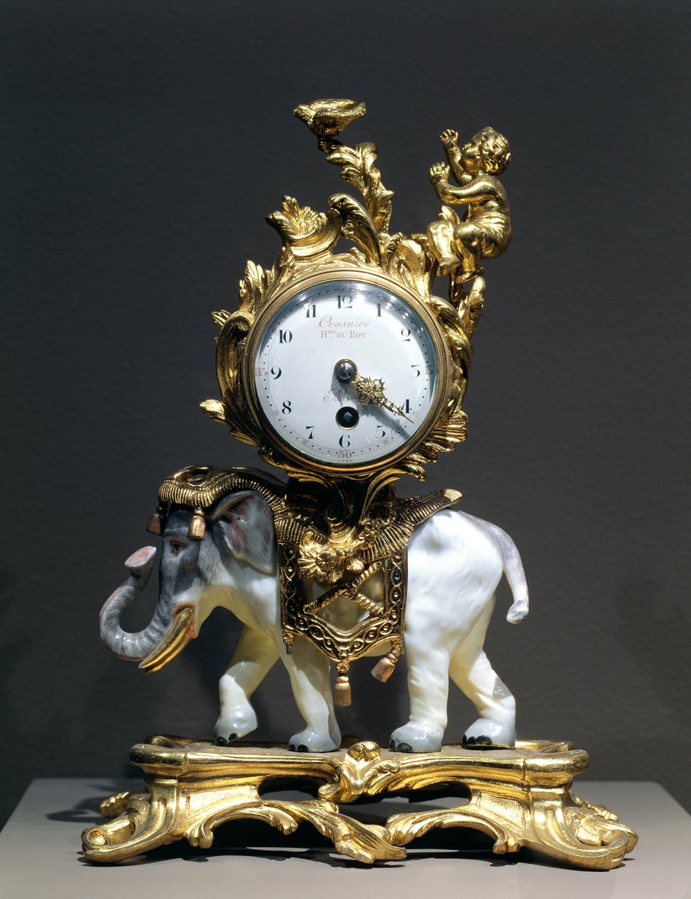 Skrivebordsklokke (forgylt bronse, porselen, emalje og glass) av Crosnier du Roy