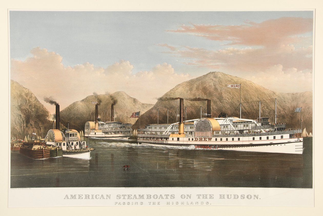Amerikanske dampbåter på Hudson av Currier and Ives