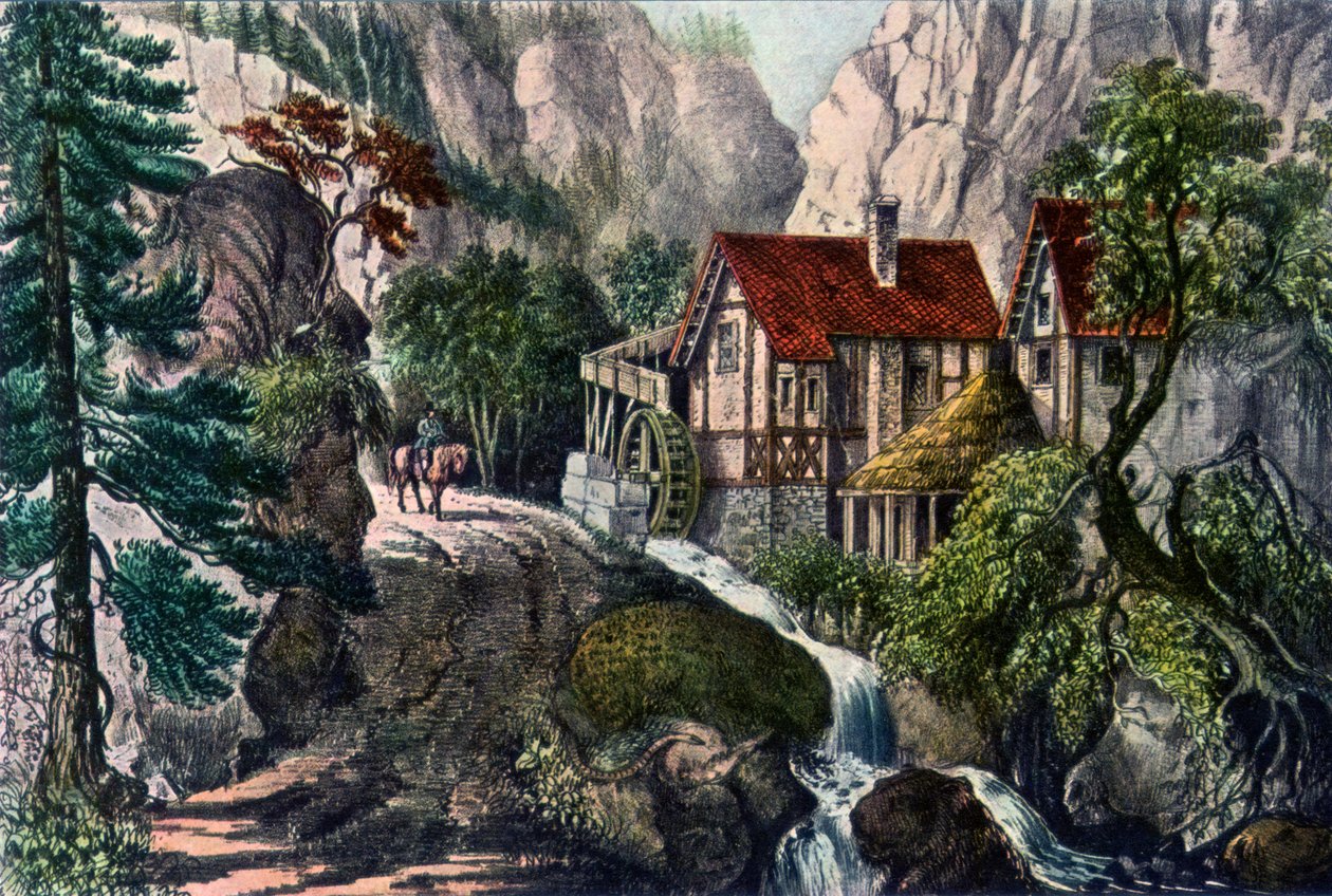 Old Swiss Mill, 1872. av Currier and Ives