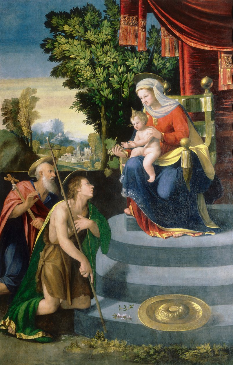 Madonna tronet og helgener av D. and Garofalo Dossi