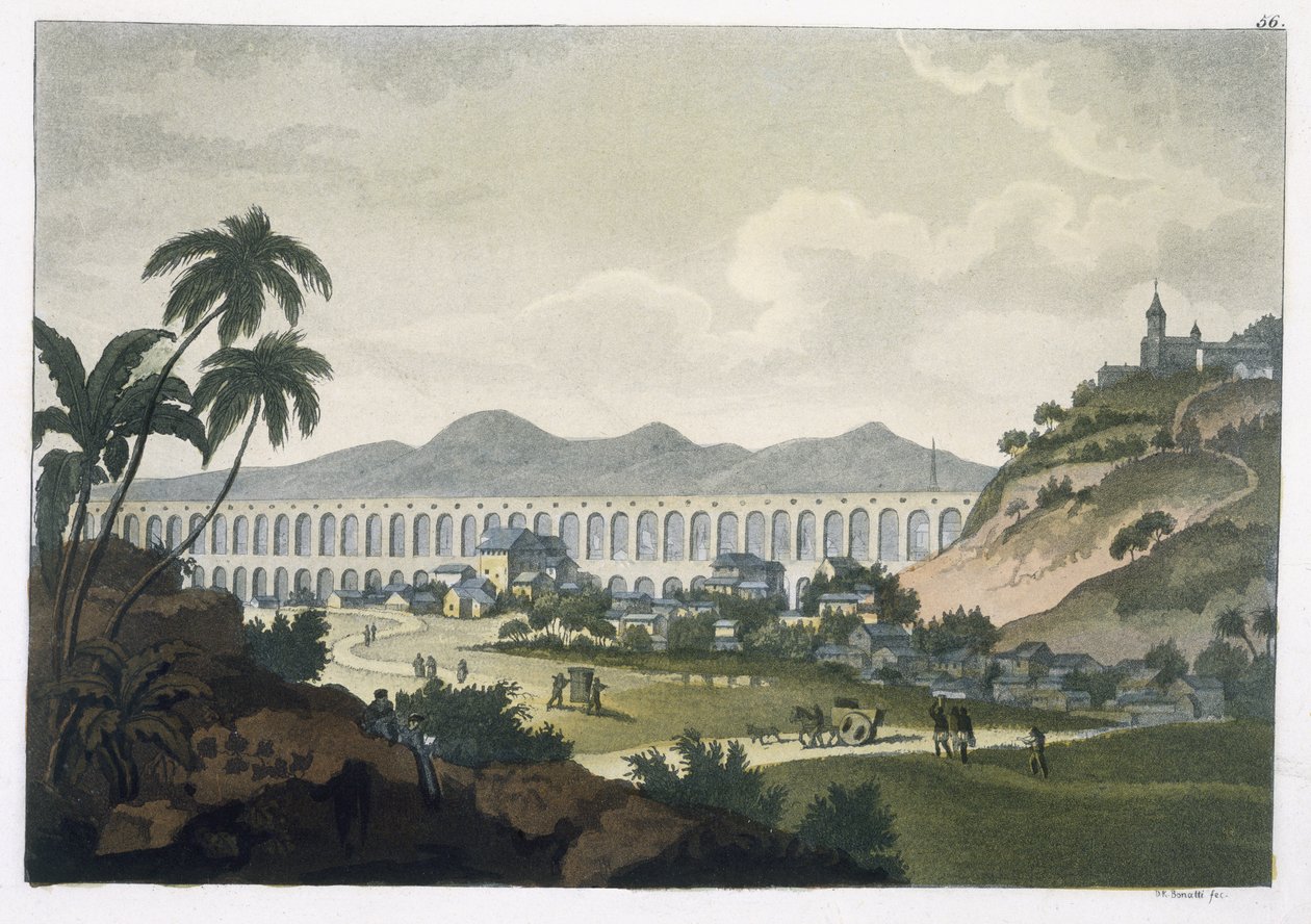 Akvedukten i Rio de Janeiro (fargegravering) av D.K. Bonatti