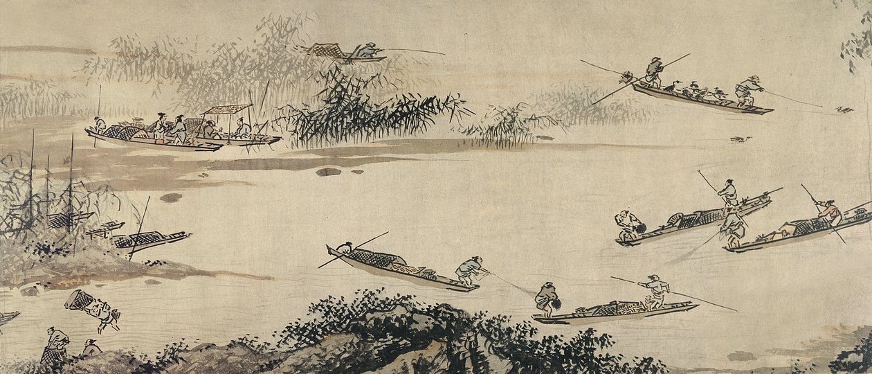 Fiskere på en høstelv, Ming-dynastiet (blekk og farge på papir) av Dai Jin