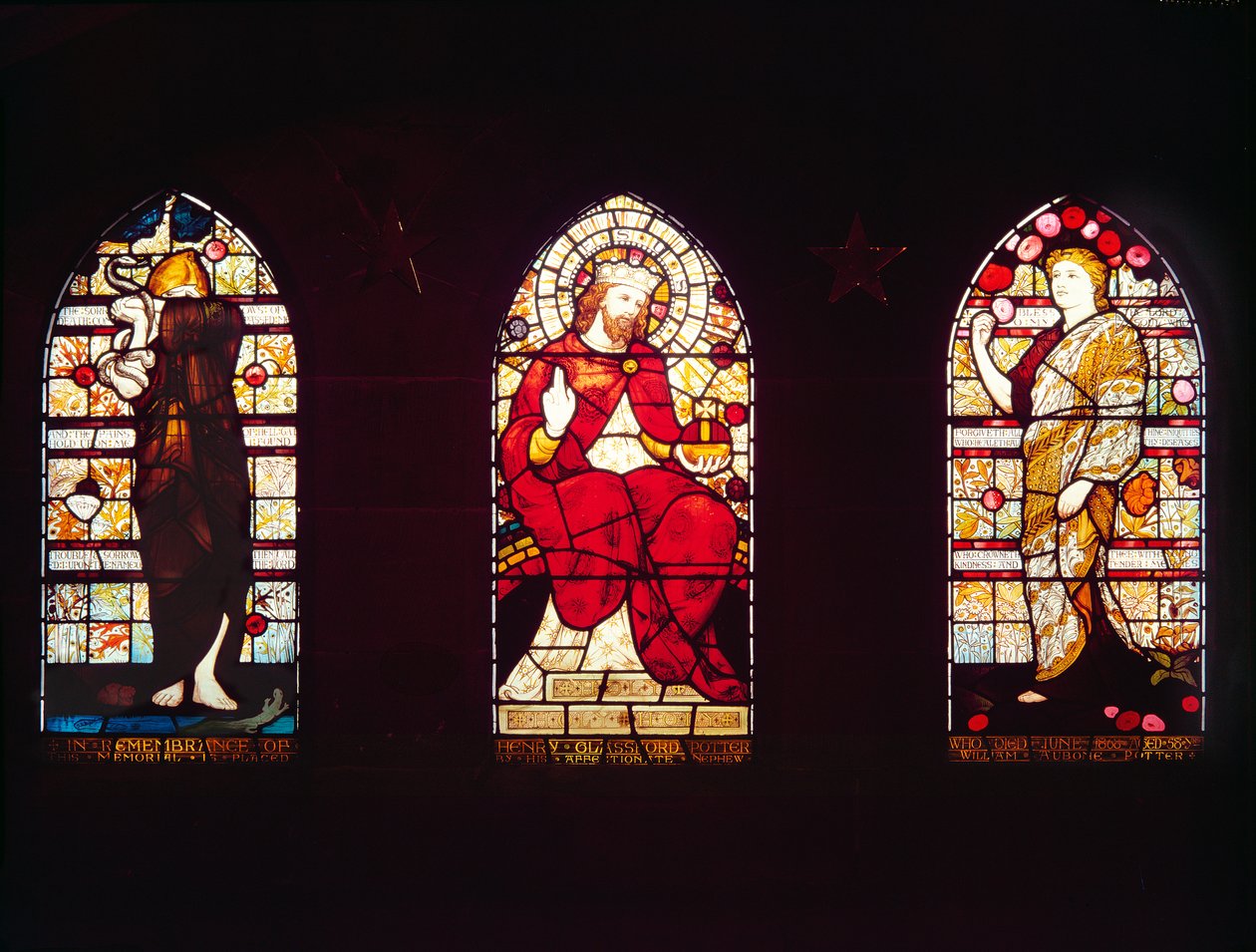 Salme 116, Christ in Glory, Salme 103, St Nicholas Church, Cramlington (farget glass), 1872 av Daniel Cottier