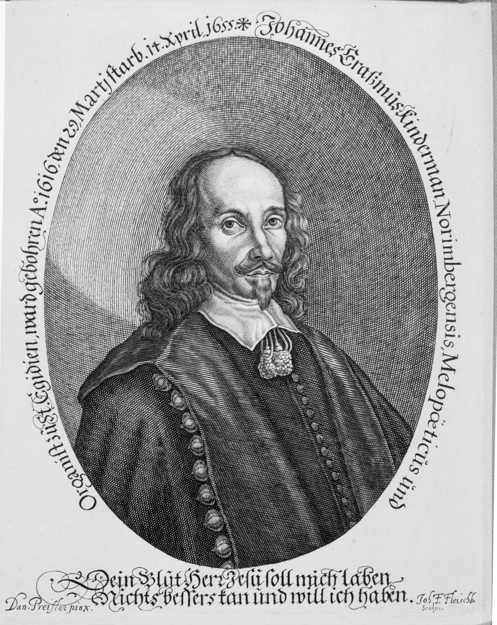 Johannes Erasmus Kindermann, gravert av Johann Friedrich Fleischberger av Daniel Preissler