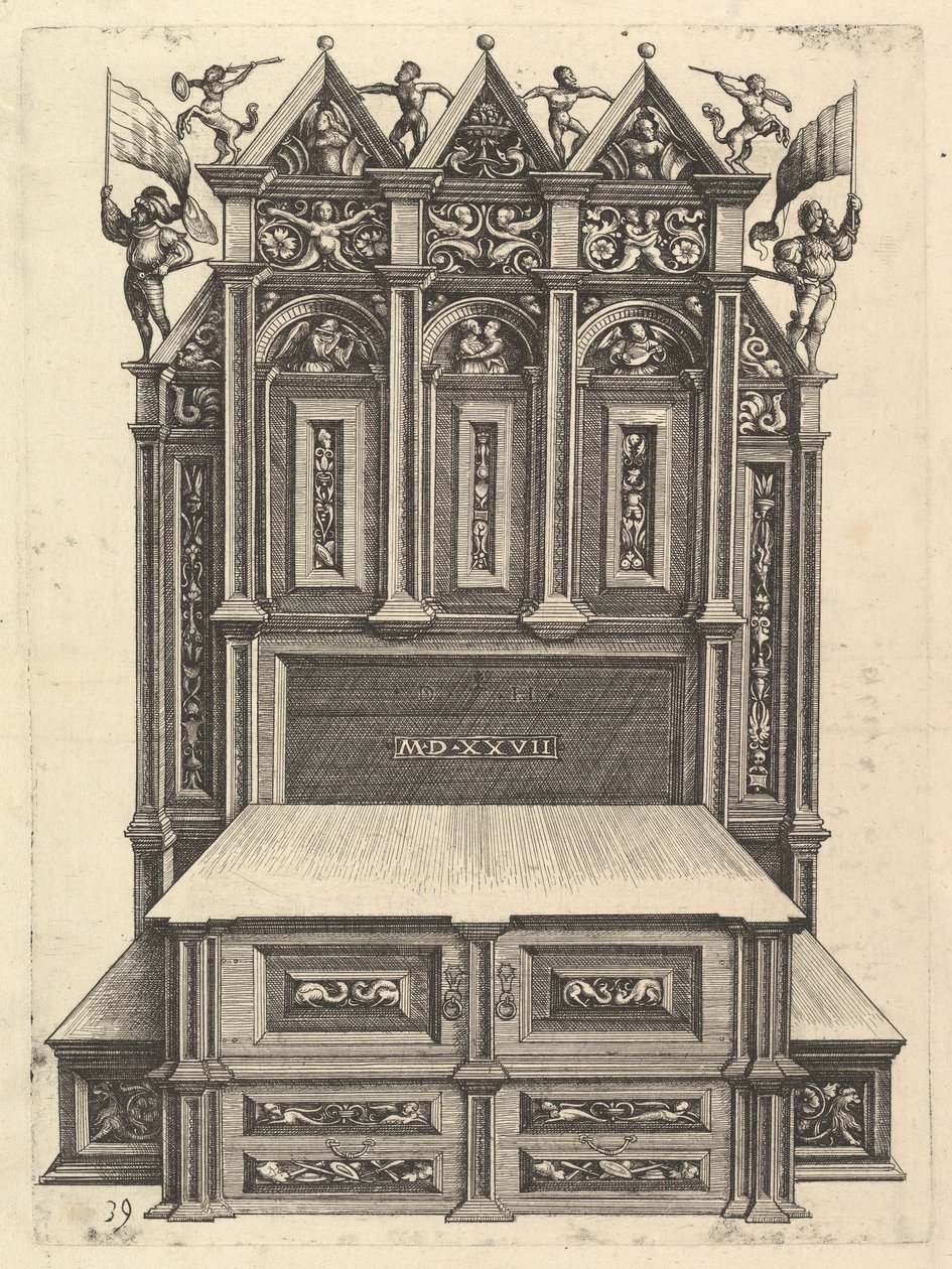 Design for en seng, 1527. av Daniel Hopfer