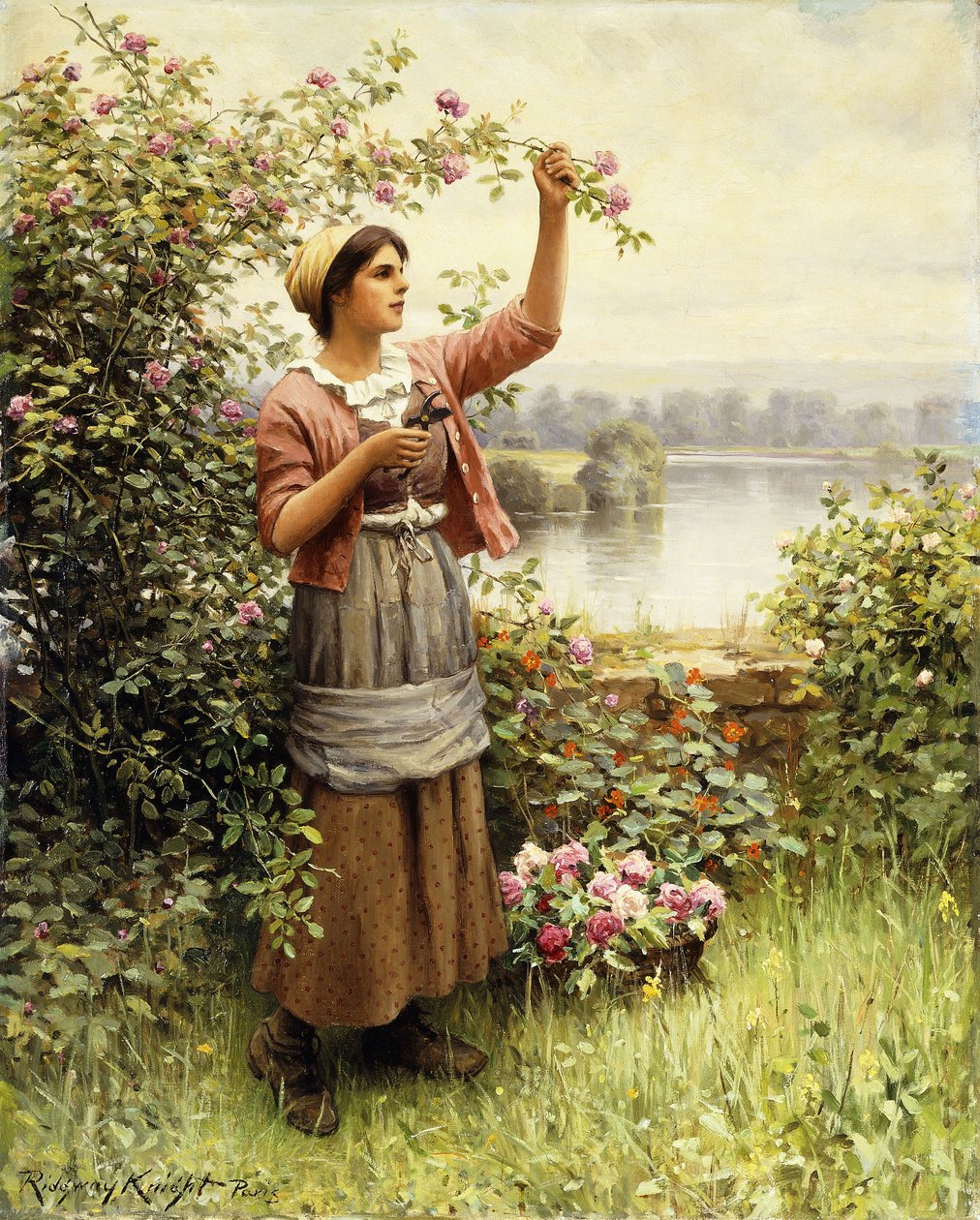 Å skjære roser langs Seinen, av Daniel Ridgway Knight