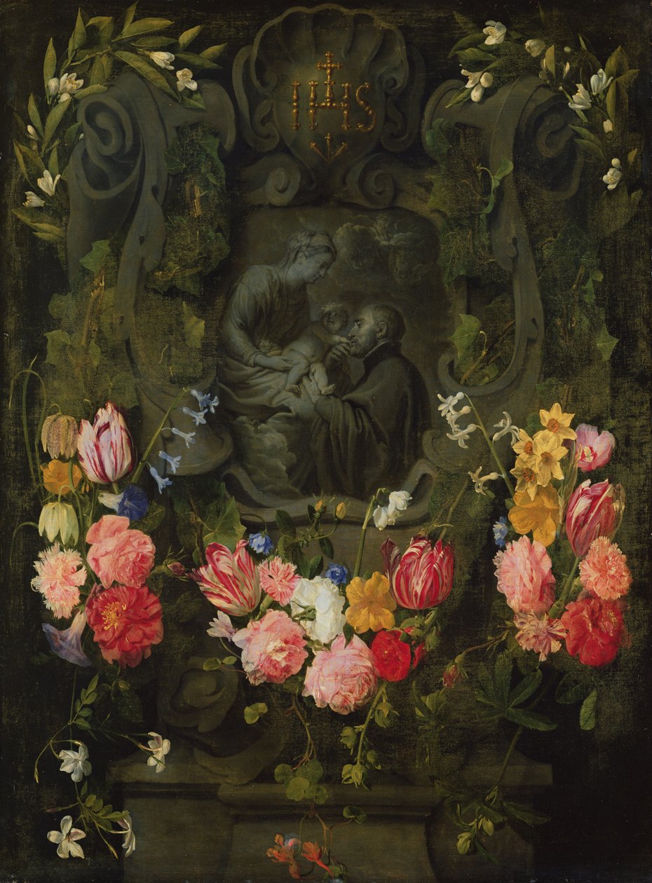 Steinrelieff i blomster av Daniel Seghers