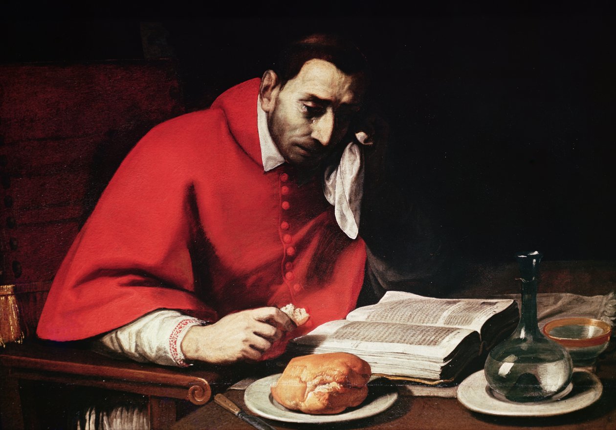 The Fasting of St. Charles, c.1625 olje på panel detalj av 60359 av Daniele Crespi