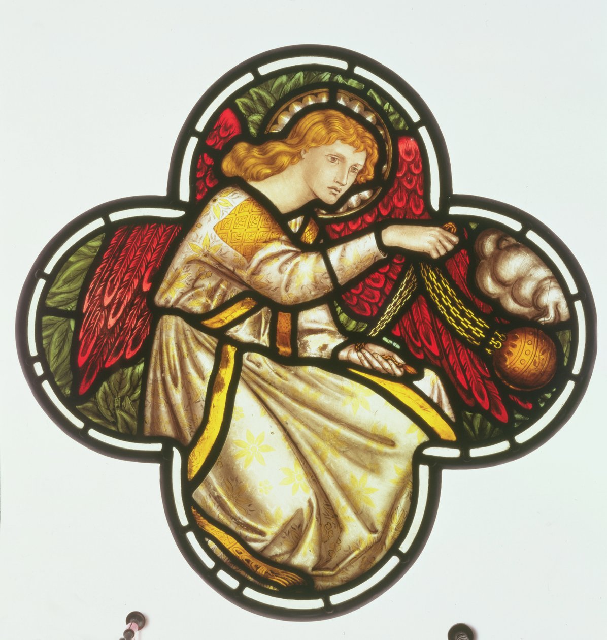 Vindu til en engel som svinger et røkelsekar, laget av William Morris-fabrikken, 1870 (farget glass) av Dante Gabriel and Burne Jones, Edward Rossetti