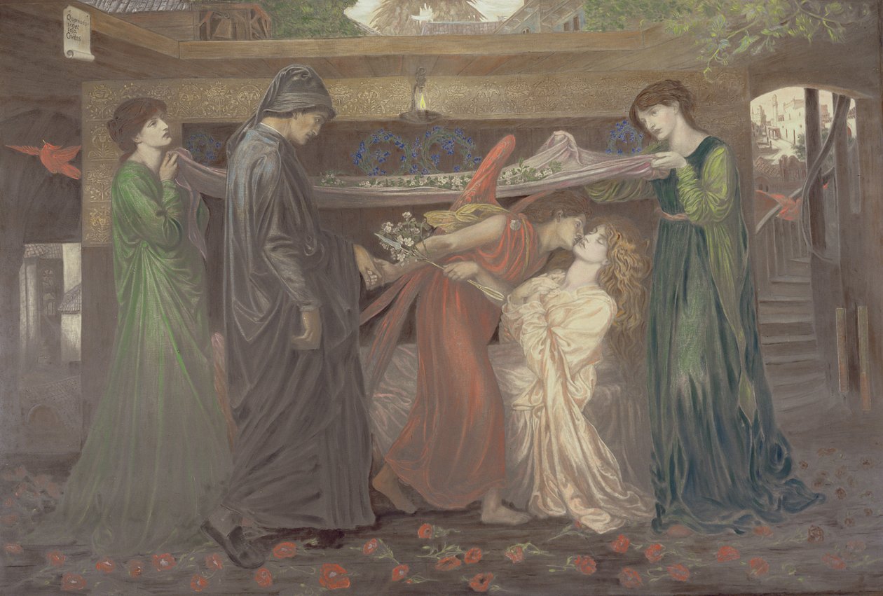 Dantes drøm: Beatrices død, ca. 1890 (kritt over en fotografisk trykt base) av Dante Gabriel Charles Rossetti